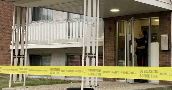 Police tape blocks off south Edmonton apartment building