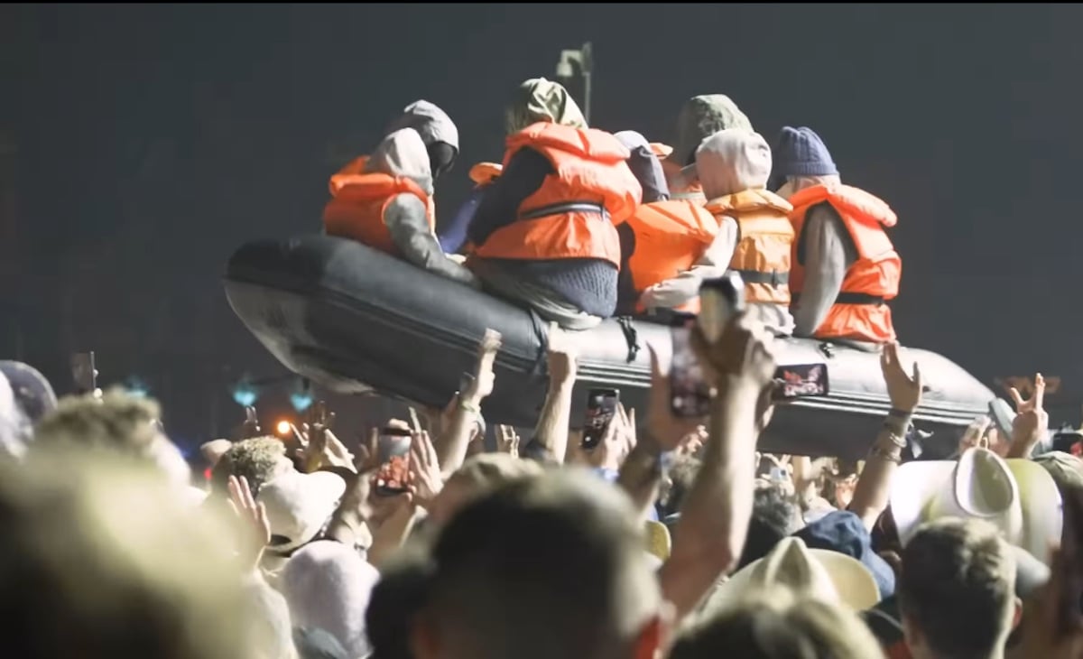 Banksy Floats Raft at Glastonbury to Warn of Worsening Migrant Crisis