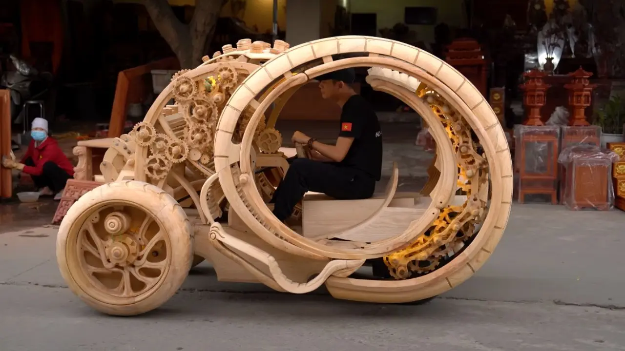 This wooden time machine on wheels is turning heads on the streets