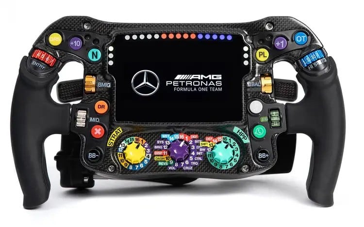 Sim Lab teams up with Mercedes to showcase a new $2,500 F1 sim-racing steering wheel
