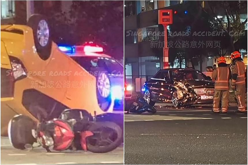 2 drivers, 2 motorcyclists taken to hospital after accident in Serangoon