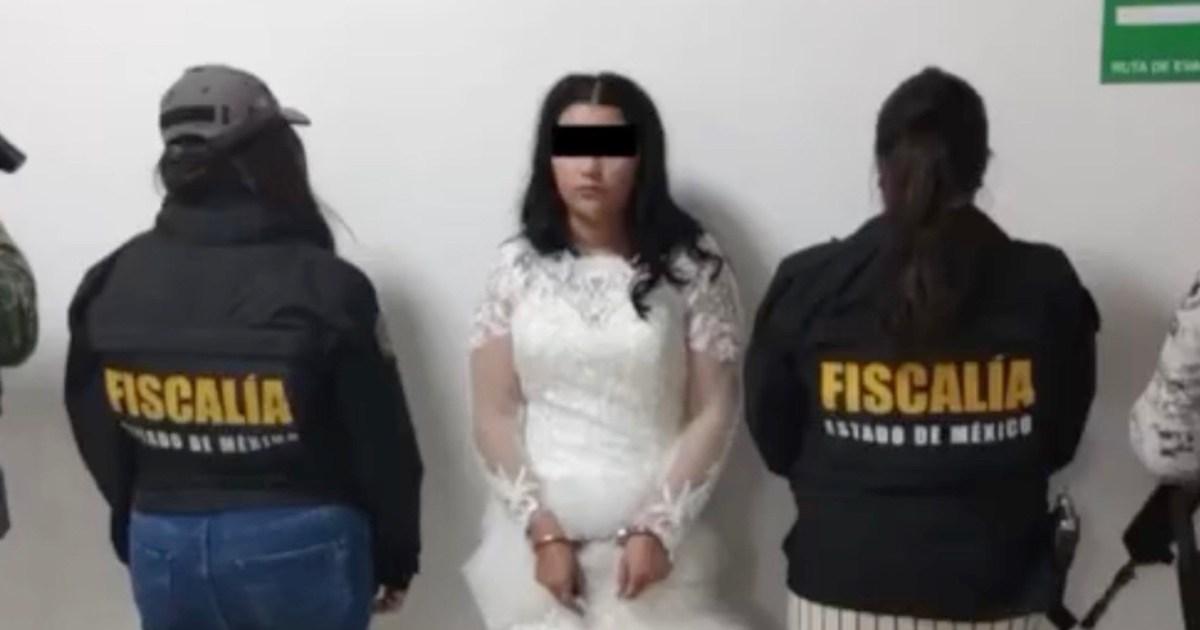 Bride poses in handcuffs after being arrested on her wedding day for murder