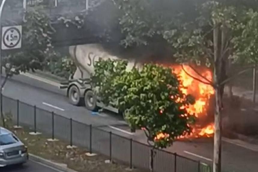 Cement truck engulfed in flames in Boon Lay; no injuries reported
