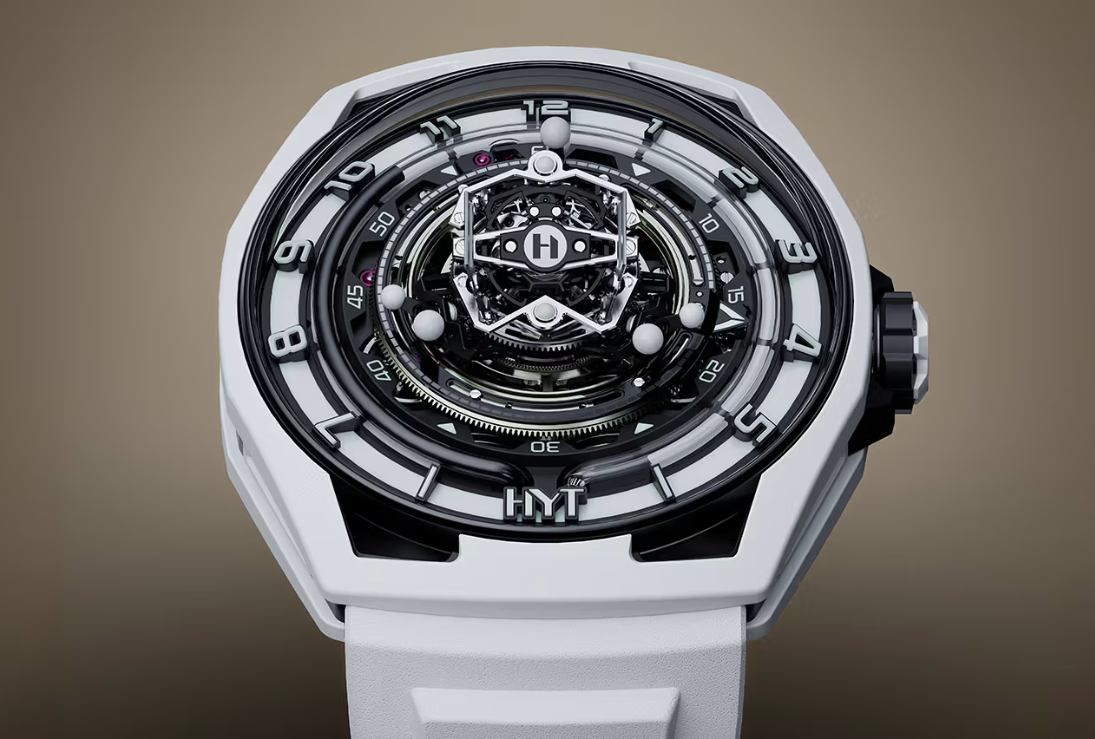 HYT Showcases Limited Edition Conical Tourbillon Panda Watch with White Agate Crystals and Ceramic Titanium Finish