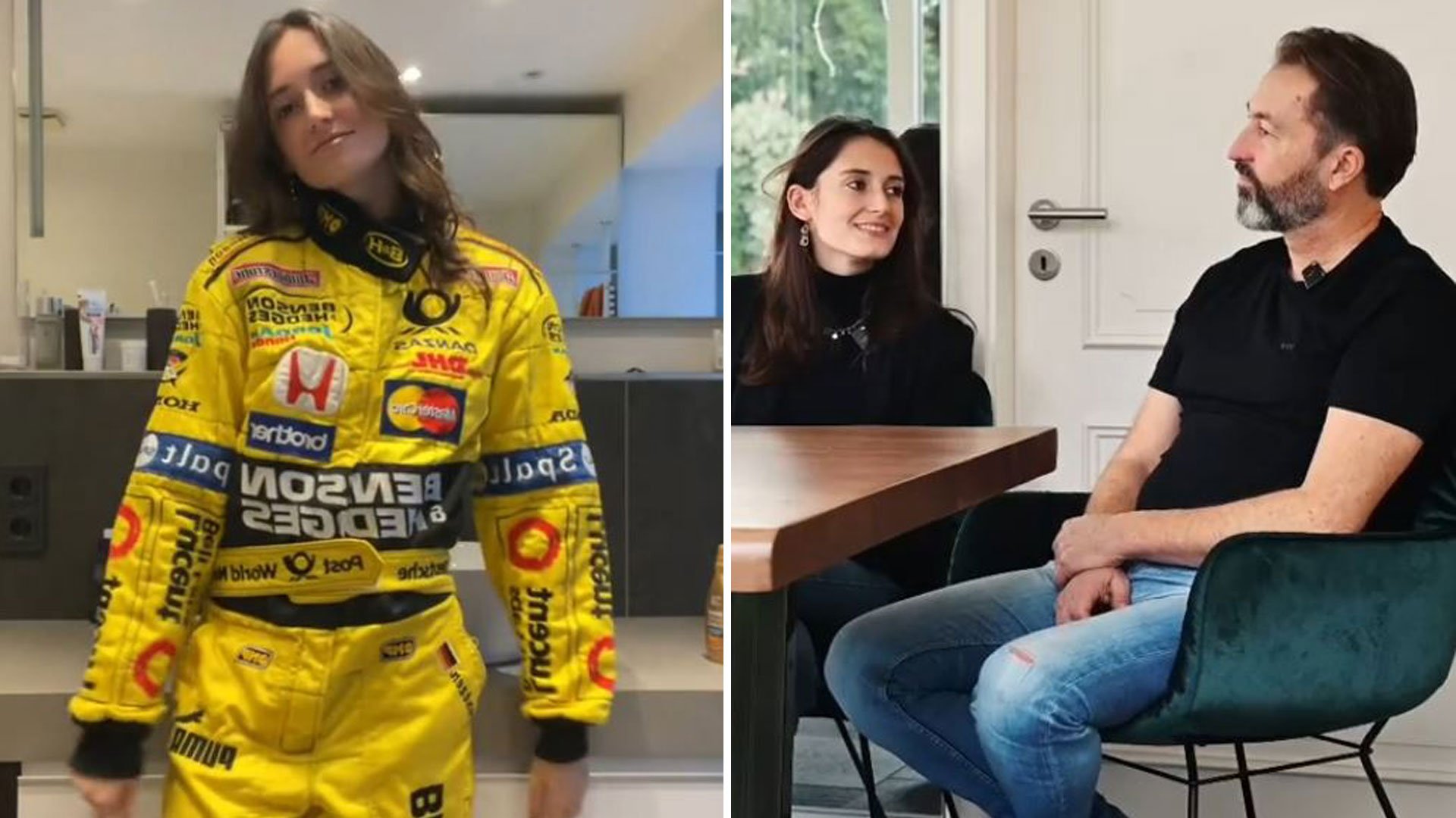 Iconic nineties F1 star looks unrecognisable in viral TikTok with his daughter as she tries on his old racing gear