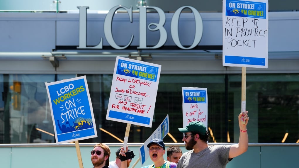 LCBO workers rally in downtown Toronto on day 2 of historic strike