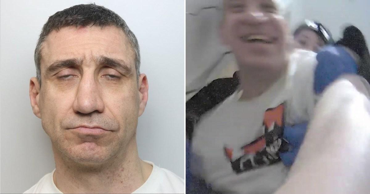 Man laughs while slashing knife at police officer as she tried to arrest him