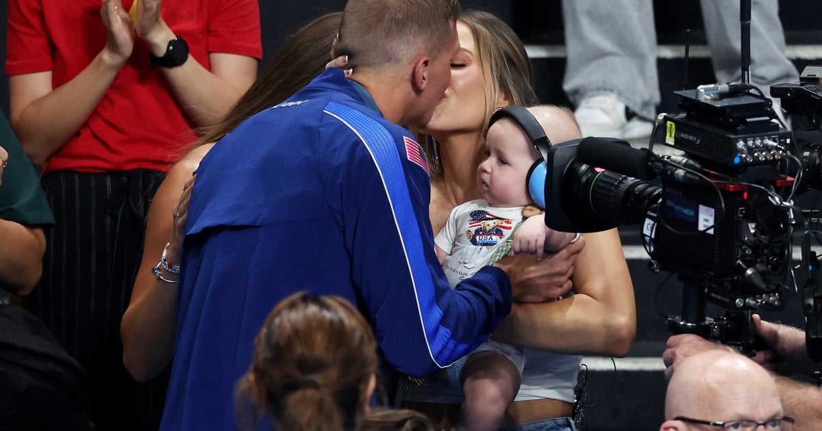 Olympic Swimmer Caeleb Dressel Celebrates Gold Medal With Wife, Baby Son