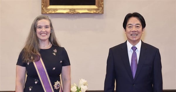 President Lai confers medal on outgoing U.S. envoy Oudkirk