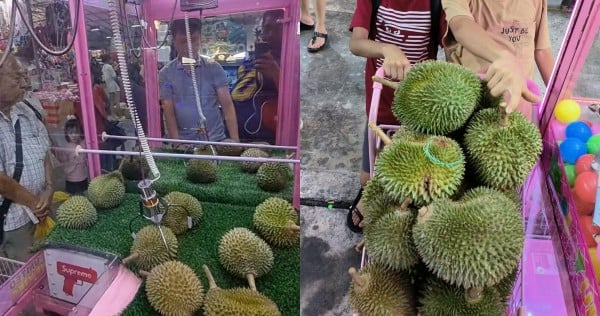 Return of durian claw machines: One man catches over 20 fruit at Yishun pasar malam, video of another player goes viral