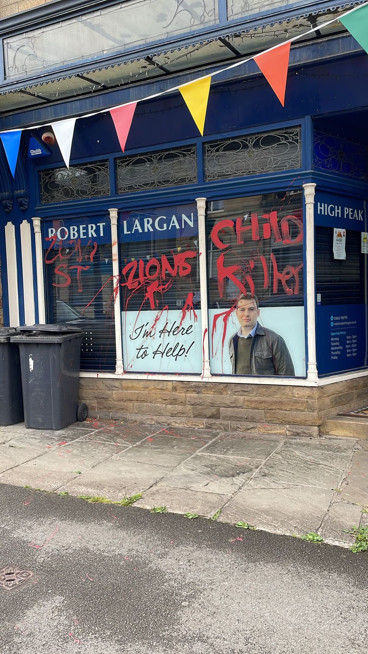 Tory candidate's office spray-painted with 'child killer' graffiti