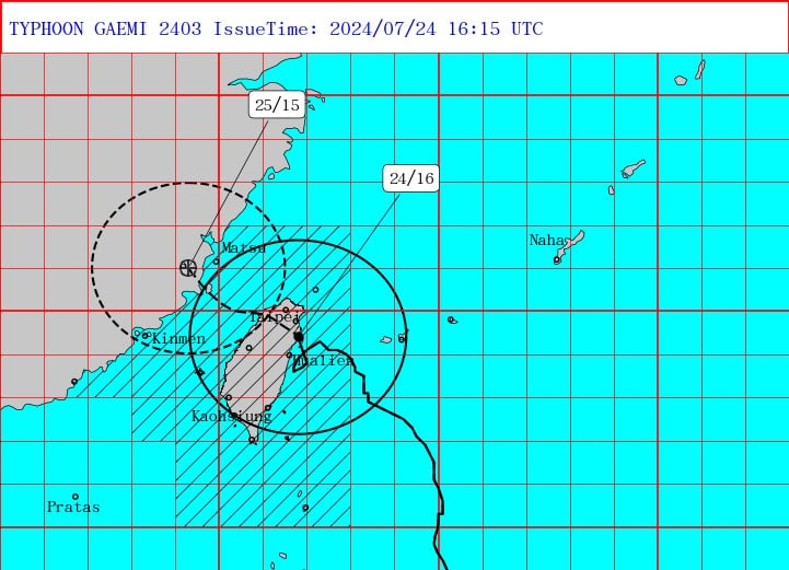 Typhoon Gaemi makes landfall near Yilan's Nan'au