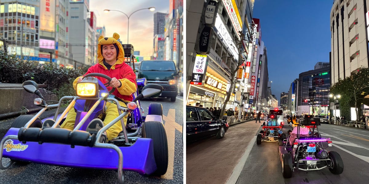 I went on a go-kart tour in Tokyo for $125. Driving around famous streets in tiny cars was an incredible way to see the city.