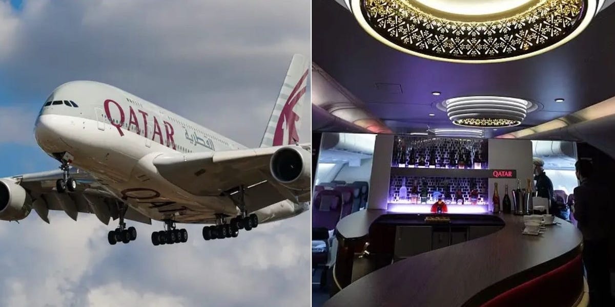 Qatar CEO says the airline isn't ditching its Airbus A380s just yet. See inside the superjumbo, complete with a bar and lounge.