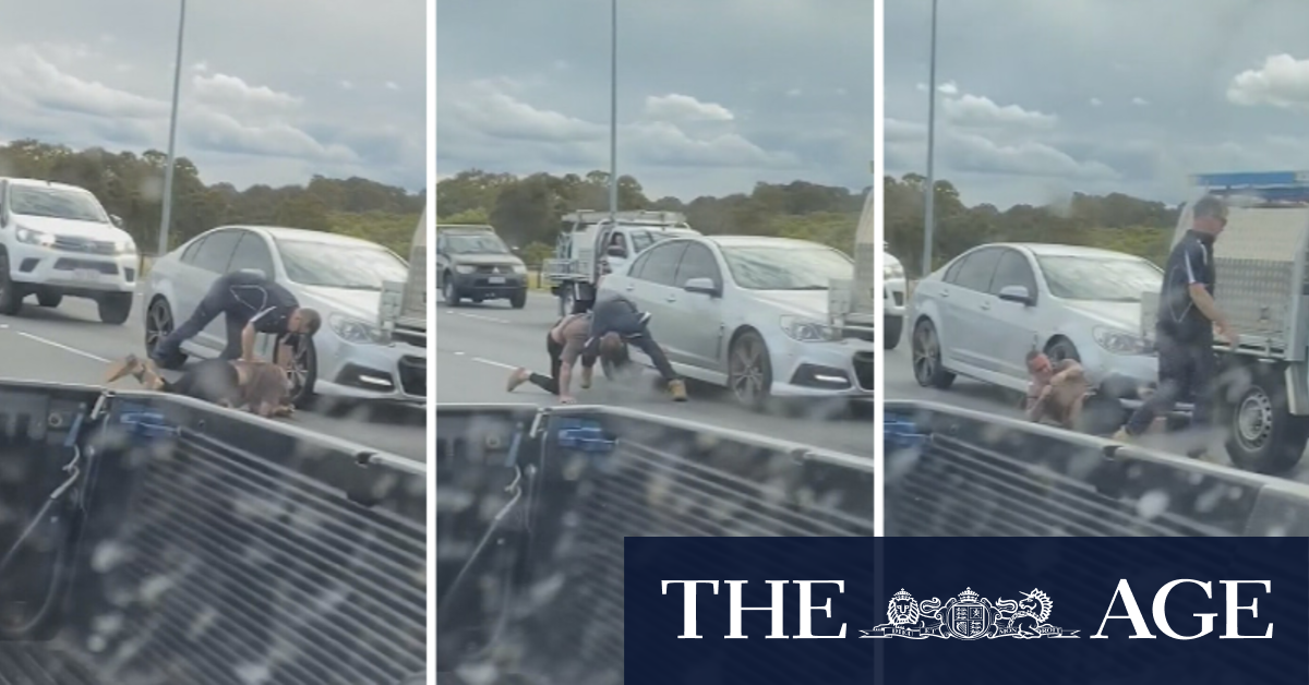 Alleged road rage brawl unfolds on Queensland street