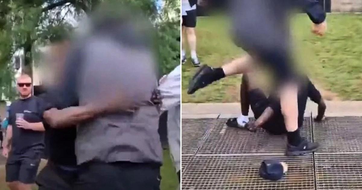 Black man kicked and punched as far-right mob throw fences at him during riot