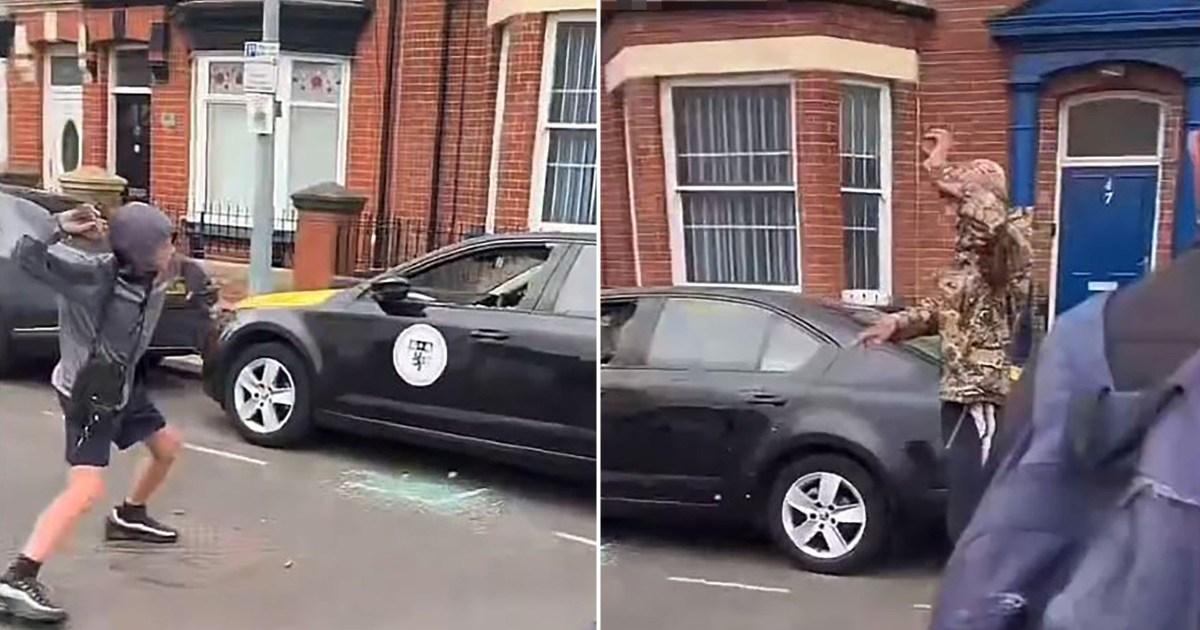 Giggling girl live-streams teenage rioters smashing up taxi in Middlesbrough