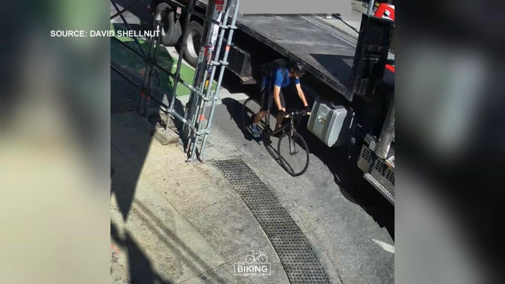 'Lucky he was not killed:' Video shows cyclist slamming into turning truck in downtown Toronto