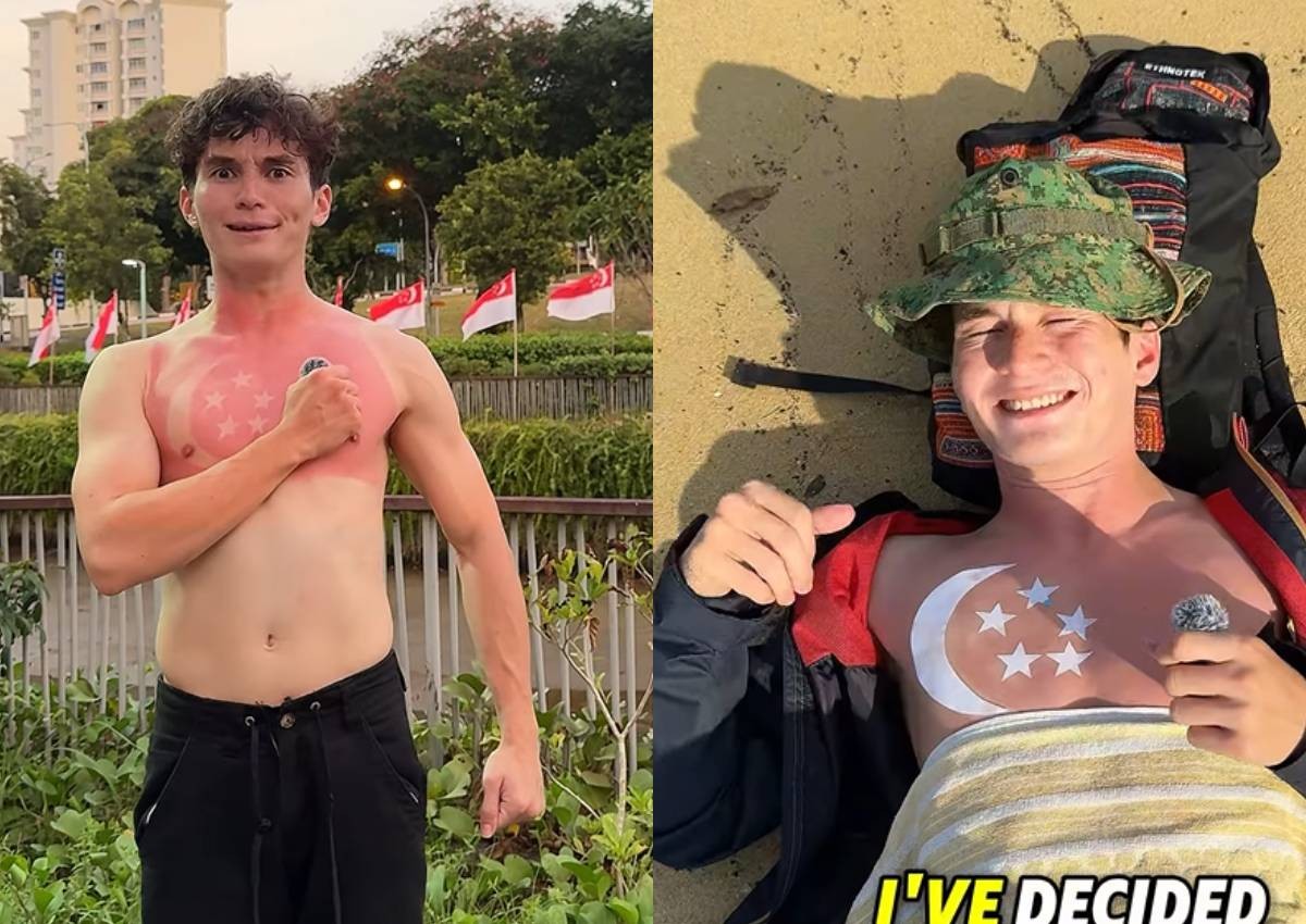 'Nobody loves Singapore more than us': Man gets national flag sunburn on chest to win NDP tickets