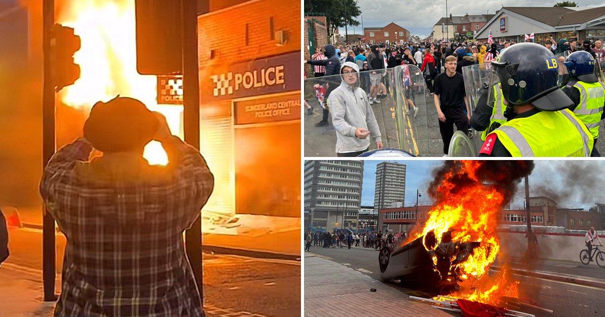 Police building set on fire and officers in hospital as far-right riot in Sunderland