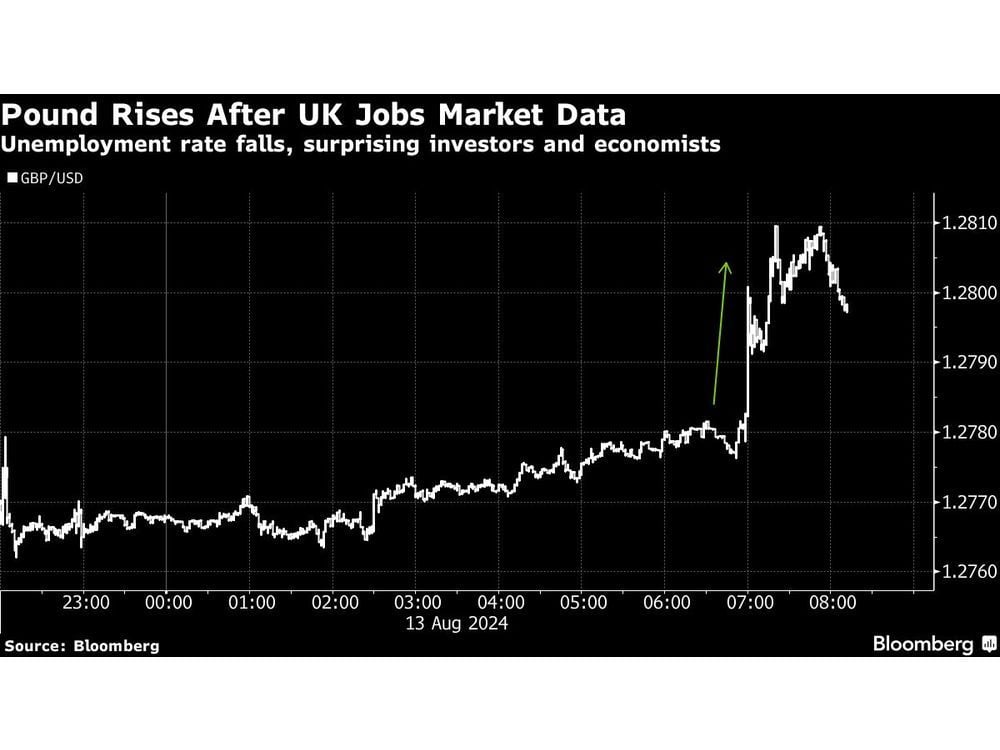 Pound Gains as Signs of Robust Jobs Market Defy Rate-Cut Bets