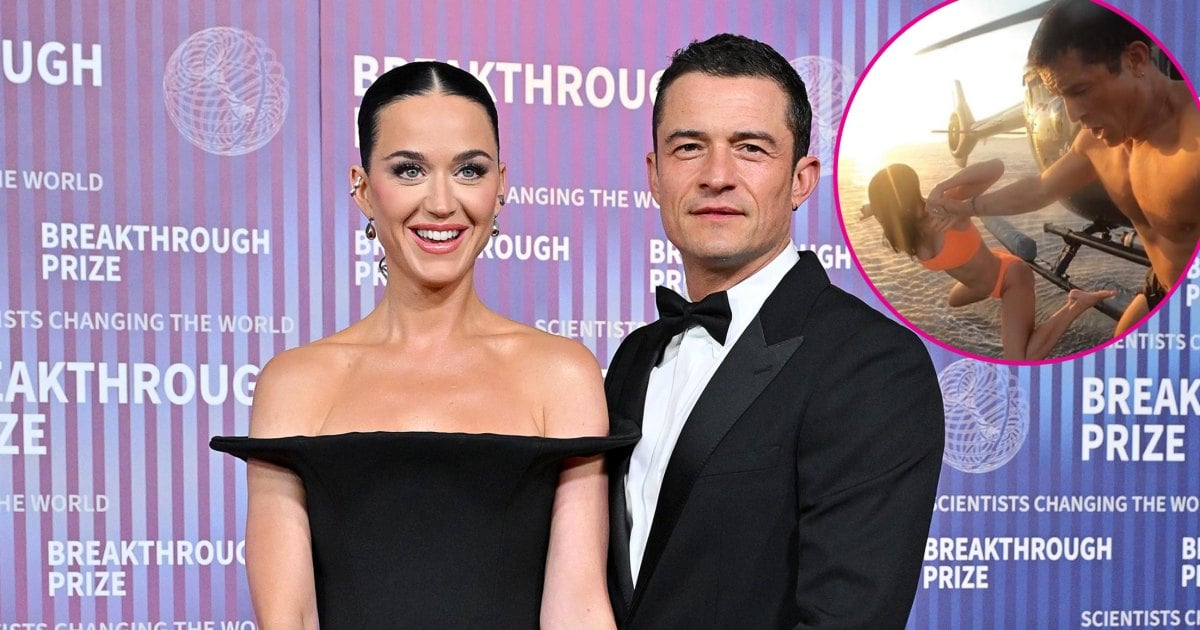 Shirtless Orlando Bloom, Bikini-Clad Katy Perry Jump Out of Helicopter