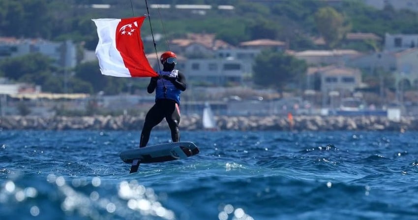 Singapore's Max Maeder wins kitefoiling bronze medal on Olympic debut