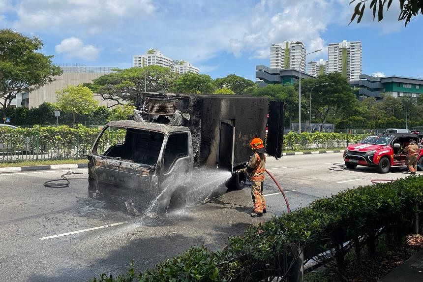 Truck carrying frozen vegetables catches fire along Braddell Road