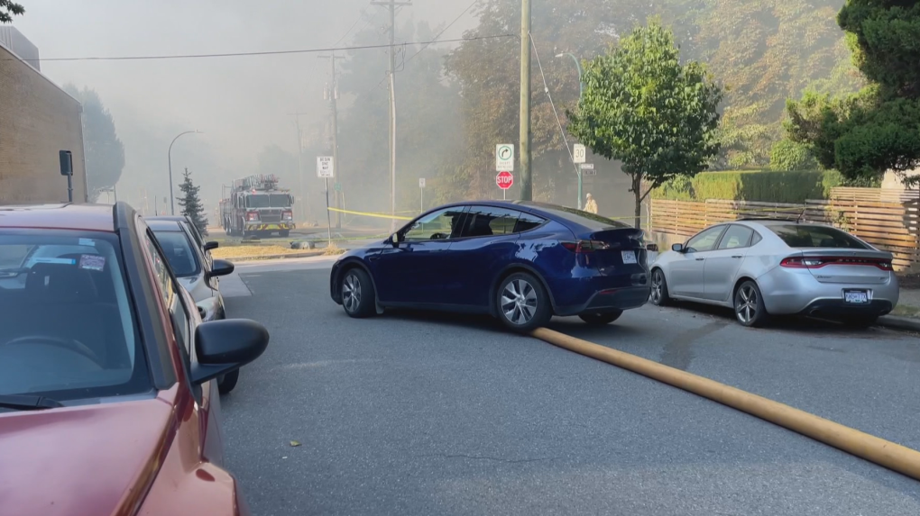 Video shows Tesla driving over firefighting hose in Vancouver