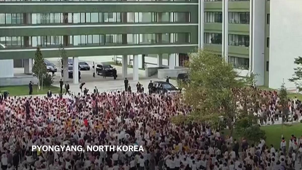 North Korean leader Kim Jong Un visits flood victims