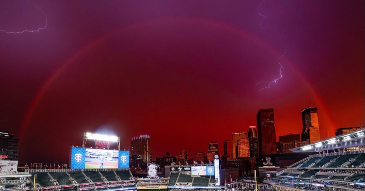 Rainbow Lightning Captured Over Minnesota Twins Baseball Game Amid Extreme Weather