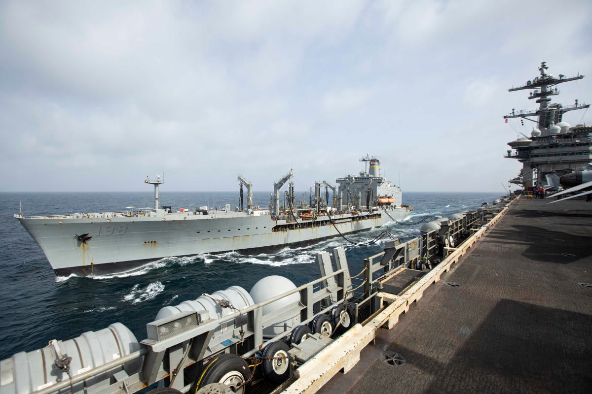 US Navy replenishment ship operating in Mideast was damaged in an incident, officials say