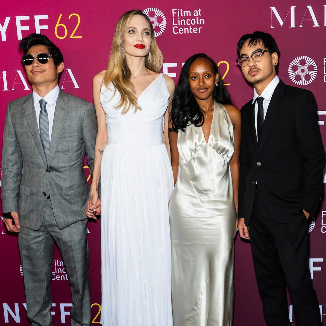  Angelina Jolie Makes Rare Red Carpet Appearance With 3 of Her Kids 