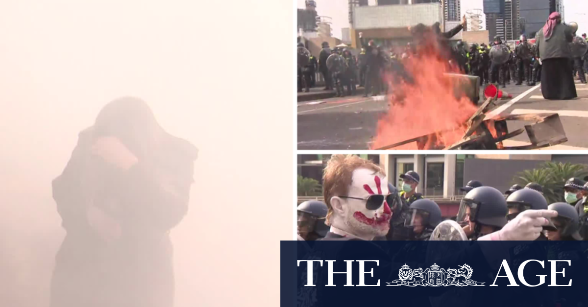 Bins set on fire, fences pulled down as protesters clash with police