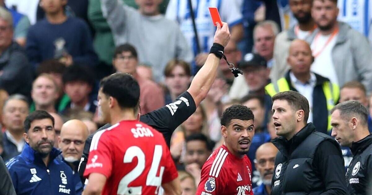 Brighton vs Nottingham Forest madness as referee issues three cards in a minute