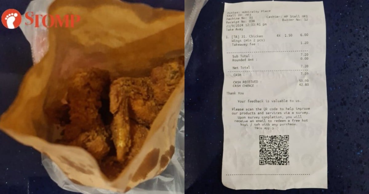 'Daylight robbery': Customer slams $1.20 takeaway fee for chicken wings at Woodlands foodcourt