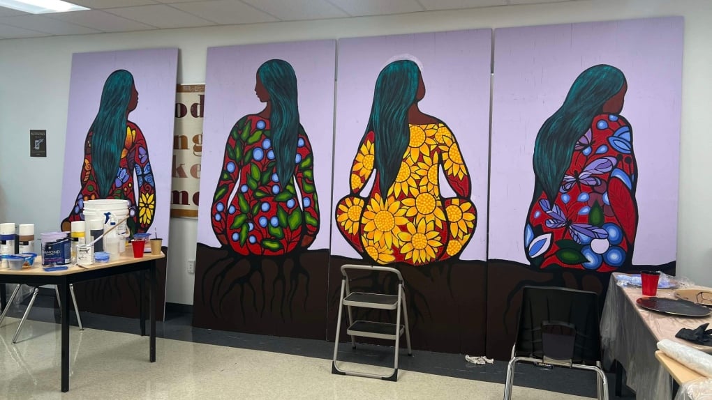 Indigenous artist Jackie Traverse teams up with students to create mural