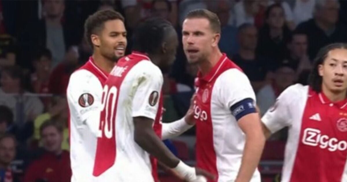 Jordan Henderson clashes with Ajax team-mate on the pitch as angry pair needed separating