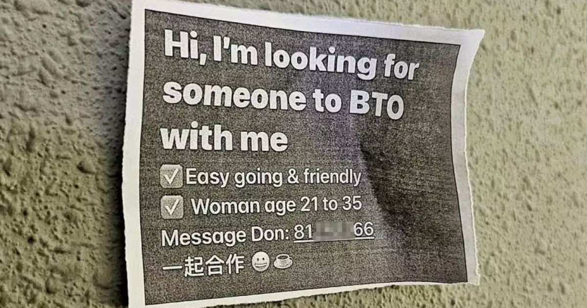 'Looking for someone to BTO with me': Man pastes notices in public, sparks debate online