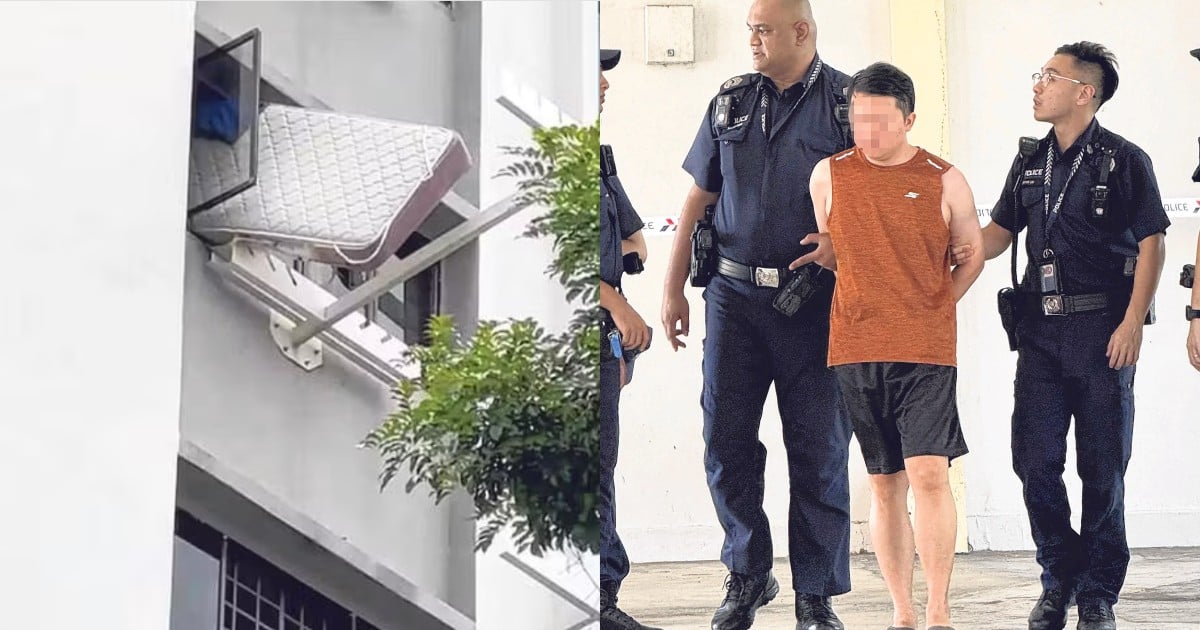 Man, 28, arrested after throwing mattress and TVs out window of 8th floor Bedok flat 