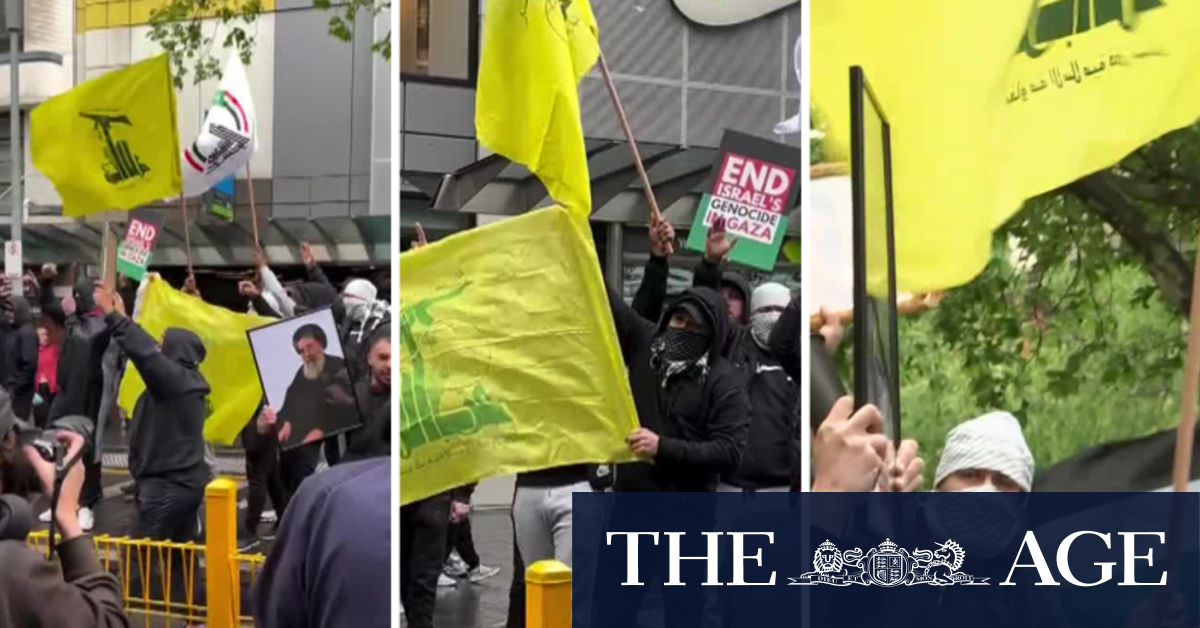 Victorian premier condemns protest gatecrashers over Hezbollah flags