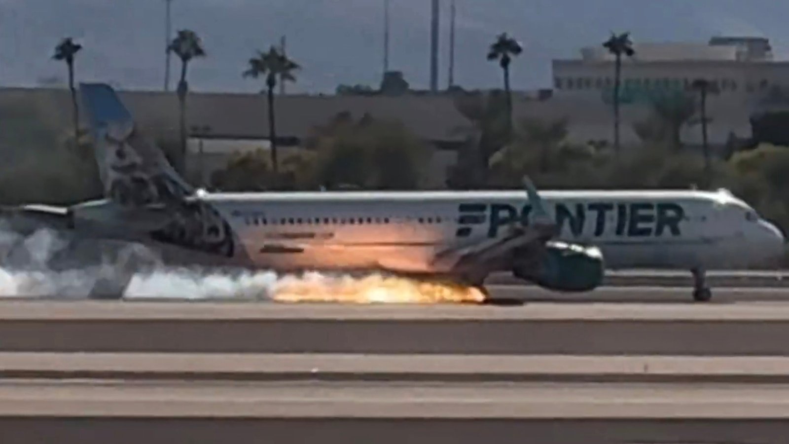 Frontier Airlines jet catches on fire while landing at Las Vegas airport