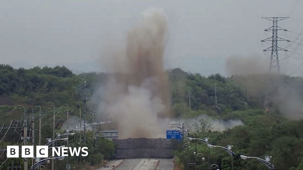 Moment North Korea blows up roads connecting to South Korea