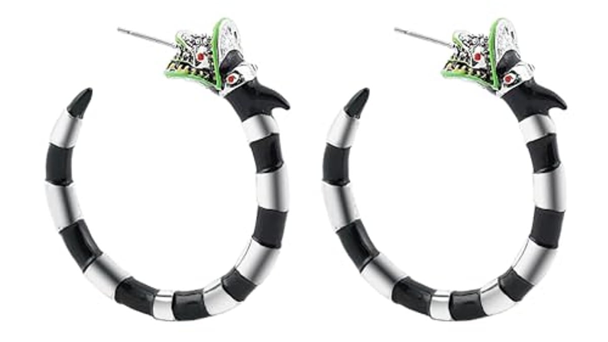 Pealicious Betelgeuse Sandworm Halloween Coral Snake Hoop Earrings as Betelgeuse Goth Earrings for Women Snake Accessories Gothic Jewelry Snake Halloween Gifts Betelgeuse Costume Accessories, Now 20% Off