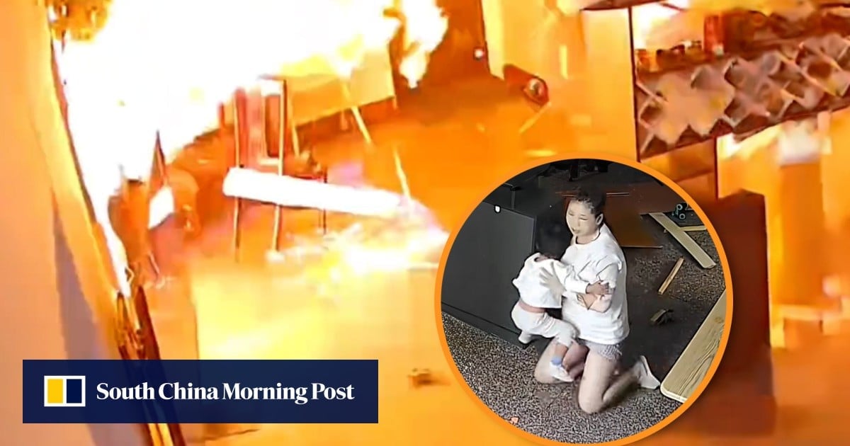 9 million watch video in shock as burned China mum screams in pain while protecting toddler