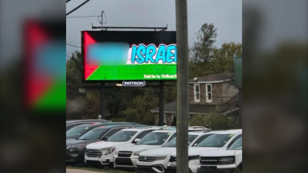 Anti-Israel message displayed on digital billboard in Moncton after 'malicious hack'