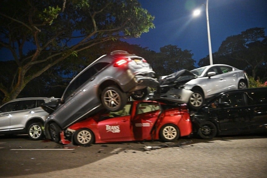 Cars stacked on each other in ECP accident, sending 4 to hospital