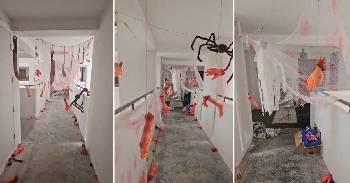 Halloween horrors? Festive decor along HDB corridor sparks online debate