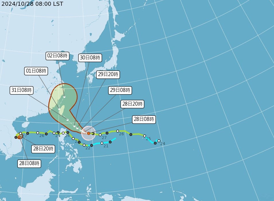 Land warning for Tropical Storm Kong-Rey possible on Wednesday: CWA