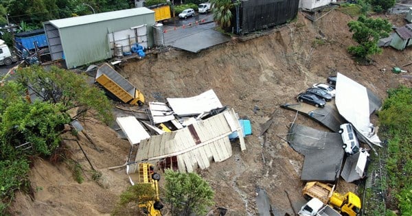 Landslide damages garbage trucks at Keelung incineration plant